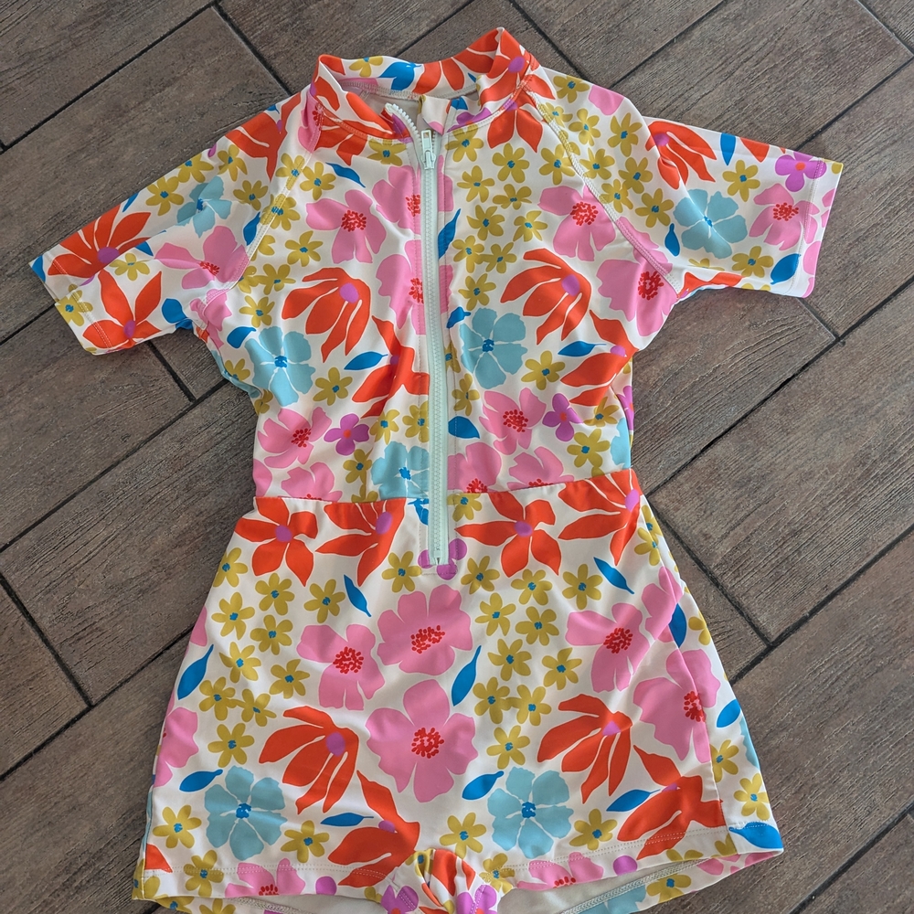 Floral Swim Romper - Pink, Blue, Orange